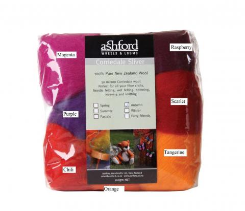 Ashford Dyed 7 Colour Corriedale Top 100g