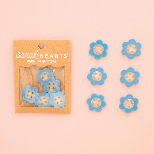 Sarah Hearts Blue Daisy Large 1" Buttons
