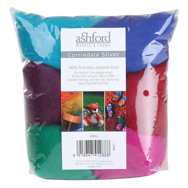 Ashford Dyed 7 Colour Corriedale Top 100g
