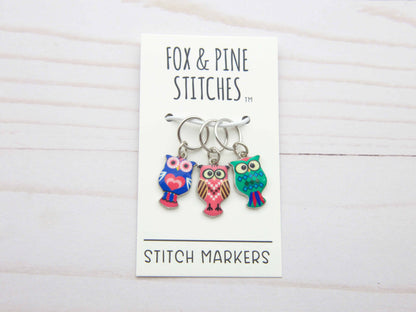 Fox & Pine Colourful Owls Stitch Markers